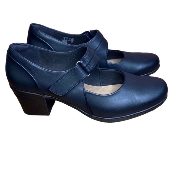 Clarks Womens Black Leather Emslie Lulin Mary Jane Slip On Comfort Shoe Size 7.5 - Picture 2 of 16